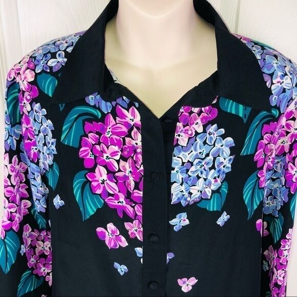 Bob Mackie hydrangea beaded silk floral top small - Picture 4 of 8